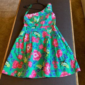 RSVP by TALBOTS Green Butterfly and Floral Off Shoulder Dress - Women’s 16P